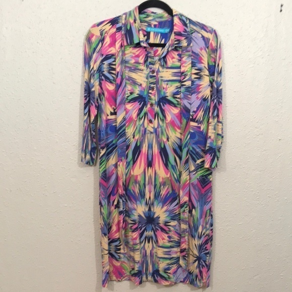 Tori Richard Dresses & Skirts - Tori Richard Honolulu Stretch Knit Luxury 3/4 Sleeve Shirt Dress w/Sash Size M